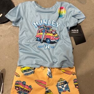 Hurley Kids' Light Blue Tee and Orange Shorts Set